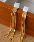 Square Baroque Pearl Gold Tassel Earrings