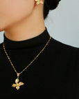 French Luxe Brushed Metal Butterfly Necklace