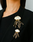 Gray & White Mother - of - pearl Glass Jellyfish Brooch - floysun