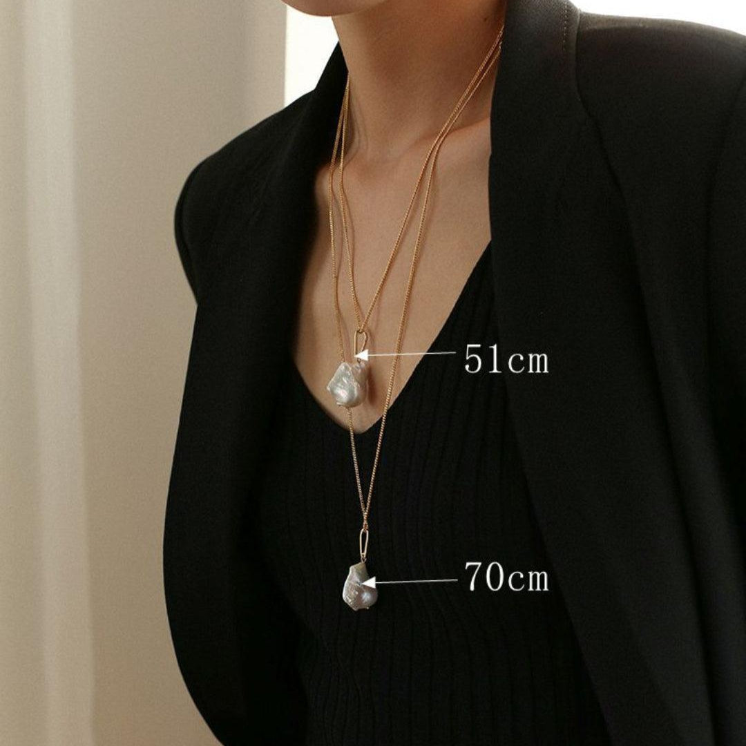Baroque Pearl Pendant Long Necklace -5