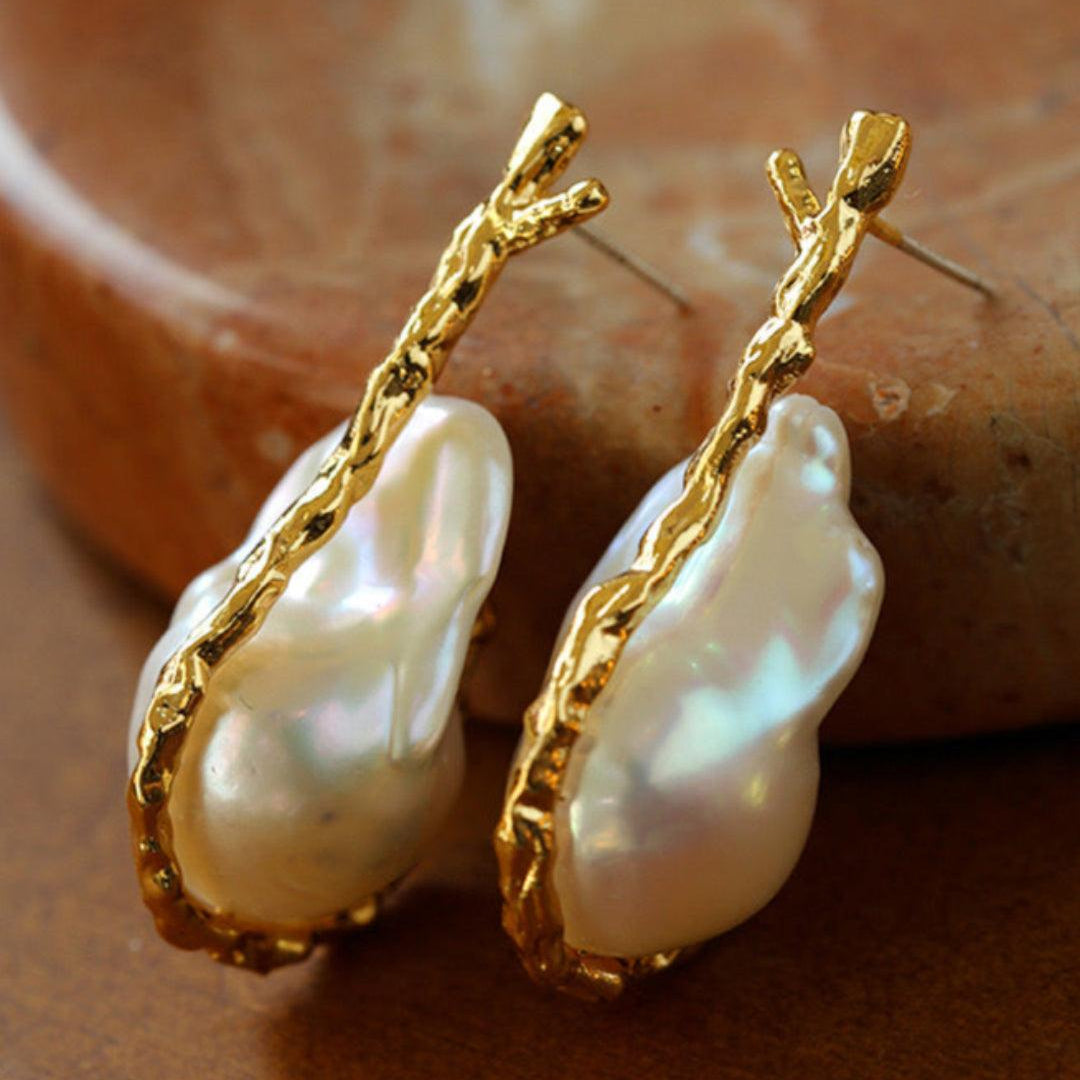 Golden Bough Natural Baroque Pearl Earrings -6