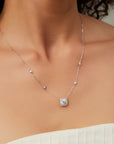 Halo Moissanite Pendant Necklace White Gold Silver