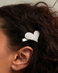 Heart Moissanite Tennis Hair Clip White Gold Silver