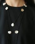 Large Petal Baroque Pearl Black Spinel Necklace - 1