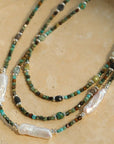 Long Turquoise Baroque Pearl Beaded Necklace -9