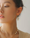 Metal Circle Baroque Pearl Drop Earrings -1