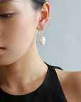 Metal Circle Baroque Pearl Drop Earrings -6