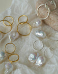 Metal Circle Baroque Pearl Drop Earrings 