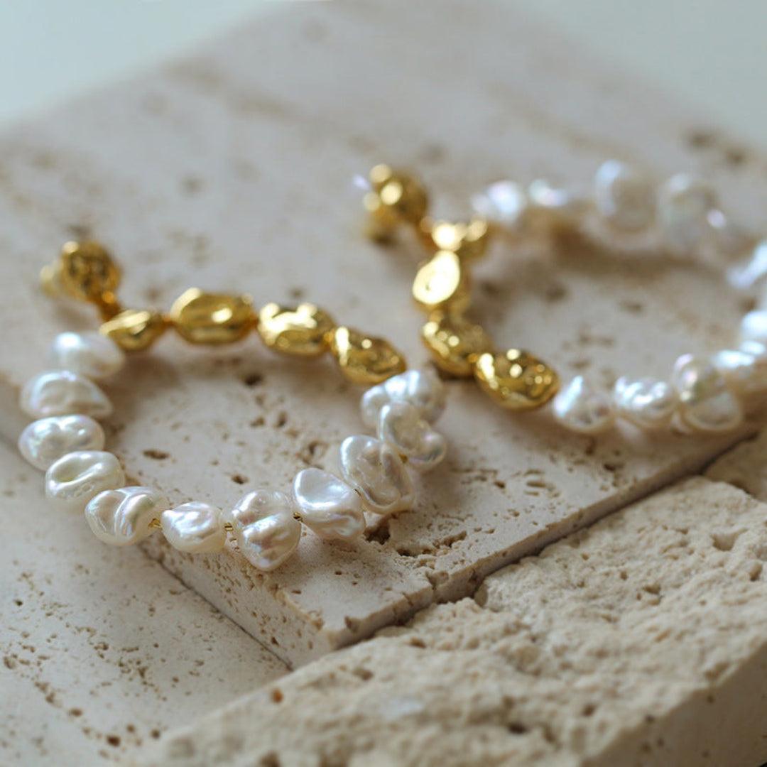 Metal Petal Baroque Pearl Earrings -6