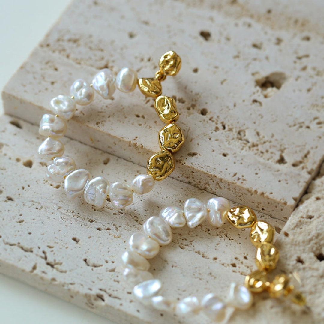 Metal Petal Baroque Pearl Earrings -7