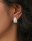 Moissanite Huggie Earrings White Gold Silver