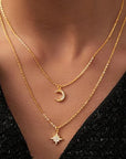 Moon Star Moissanite Chain Necklace Bundle
