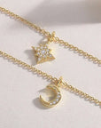 Moon Star Moissanite Chain Necklace Bundle