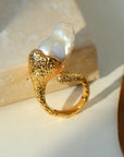 Vintage Floral Orb Fish-Tail  Baroque Pearl Rings