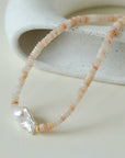 Pink Stone Beaded Baroque Pearl Necklace-2