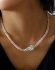 Pink Stone Beaded Baroque Pearl Necklace-3
