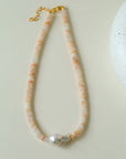 Pink Stone Beaded Baroque Pearl Necklace