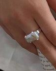 Rectangular Baroque Pearl Open Ring -11