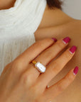 Rectangular Baroque Pearl Open Ring -1