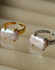 Rectangular Baroque Pearl Open Ring -2
