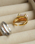 Rectangular Baroque Pearl Open Ring -5