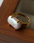Rectangular Baroque Pearl Open Ring -7