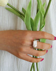 Rectangular Baroque Pearl Open Ring -8