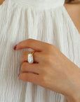 Rectangular Baroque Pearl Open Ring -9
