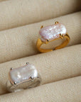Rectangular Baroque Pearl Open Ring
