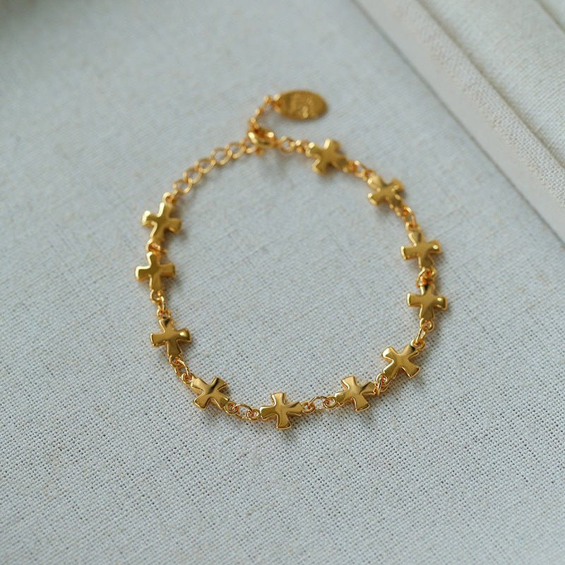 Simple Cross Bracelet Gold Silver -10