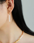 Simple Long Baroque Toothpick Pearl Earrings - 2