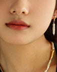 Simple Long Baroque Toothpick Pearl Earrings - 5