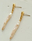 Simple Long Baroque Toothpick Pearl Earrings 