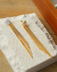 Square Baroque Pearl Gold Tassel Earrings-4