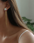 Square Baroque Pearl Gold Tassel Earrings-5