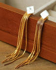 Square Baroque Pearl Gold Tassel Earrings-6