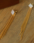 Square Baroque Pearl Gold Tassel Earrings-7