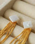 Square Baroque Pearl Gold Tassel Earrings-8