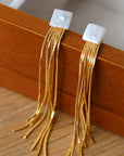 Square Baroque Pearl Gold Tassel Earrings