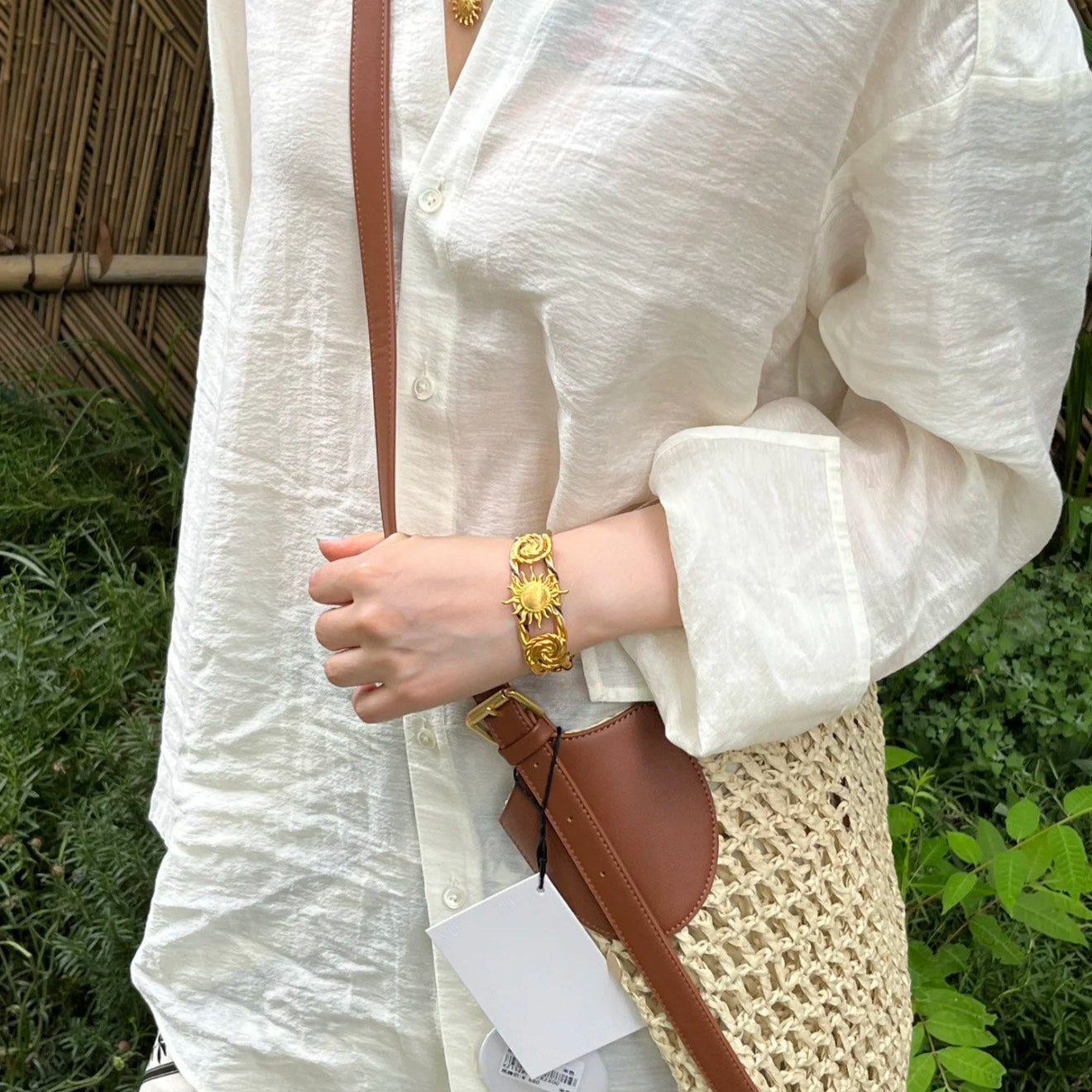 Sunrise Knot Woven Open Cuff Bracelet - Gold - 4