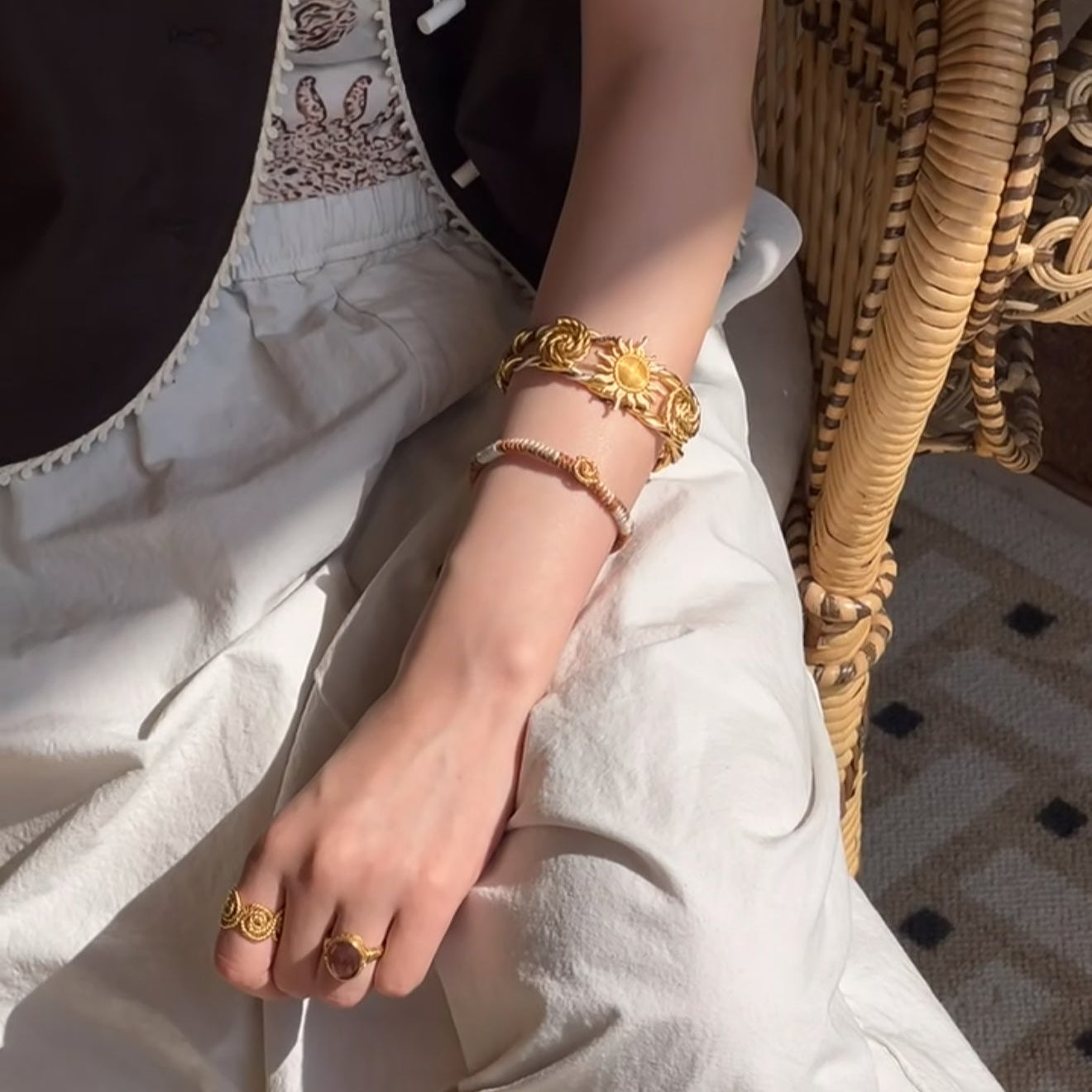 Sunrise Knot Woven Open Cuff Bracelet - Gold - 5
