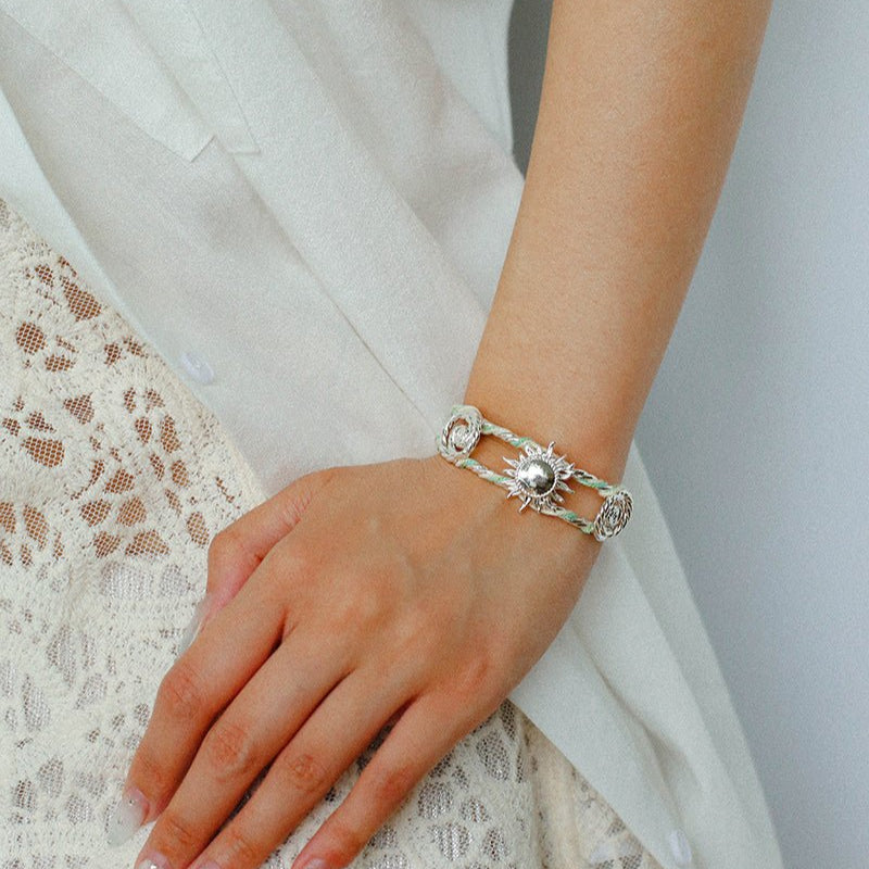 Sunrise Knot Woven Open Cuff Bracelet - Silver - 11