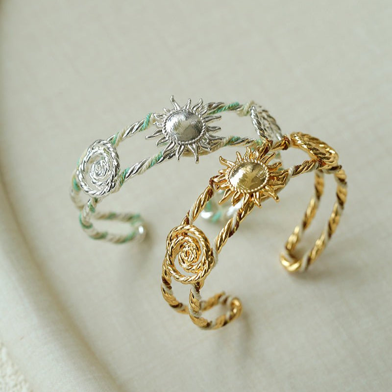 Sunrise Knot Woven Open Cuff Bracelet - Silver - 9