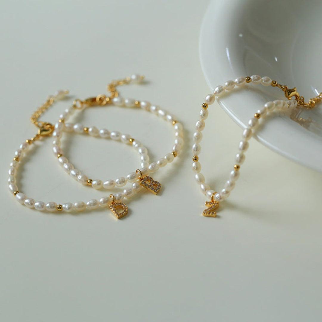 Vintage 26 Letter Pearl Bracelet -5