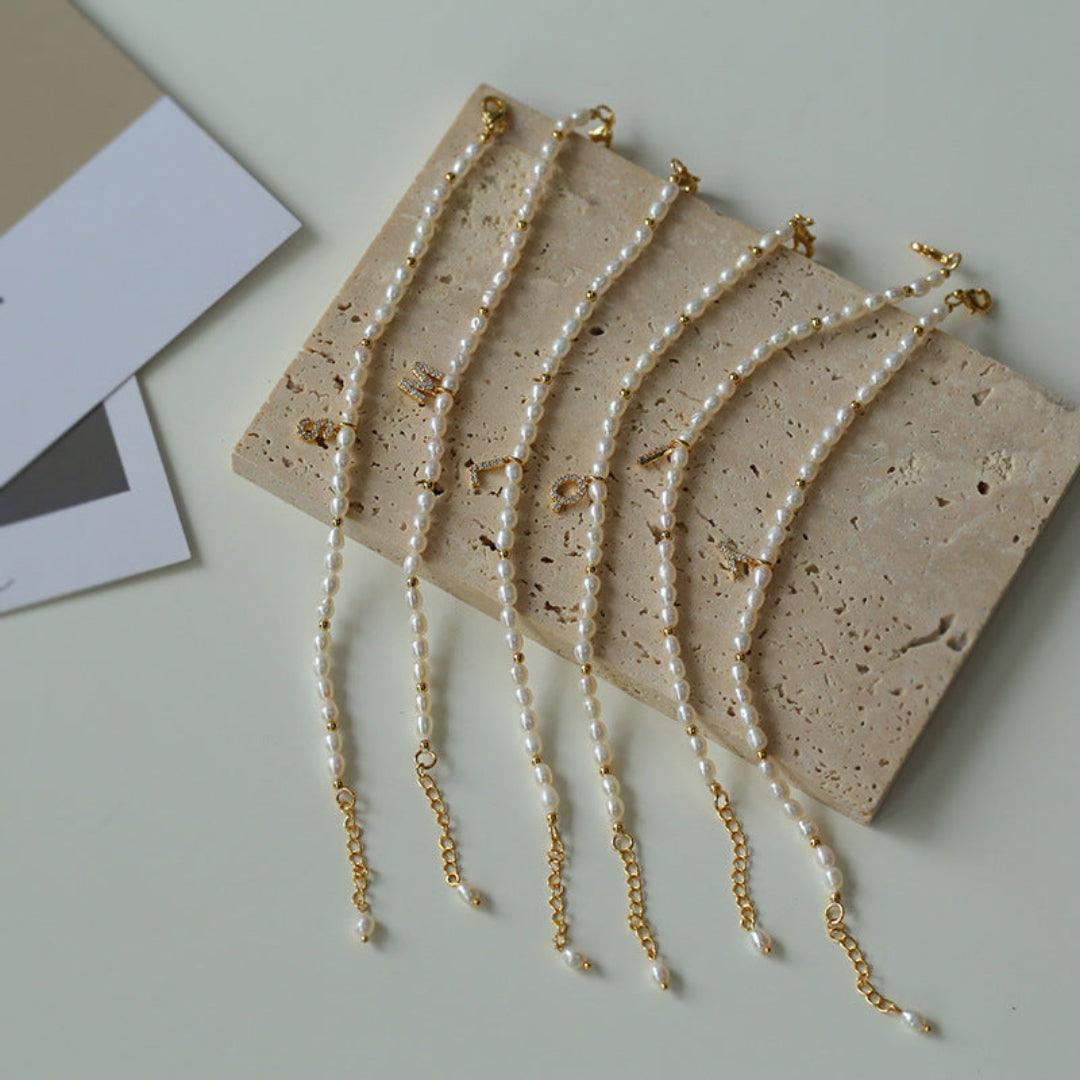 Vintage 26 Letter Pearl Bracelet -6