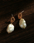Baroque Pearl Molten Texture Hoop Earrings