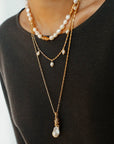 Baroque Pearl Twisted Metal Chain Necklace - Long