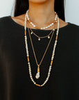 Baroque Pearl Twisted Metal Chain Necklace - Long