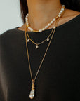 Baroque Pearl Twisted Metal Chain Necklace - Long