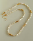 Baroque Pearl Twisted Metal Chain Necklace - Long 18k Gold Vermeil